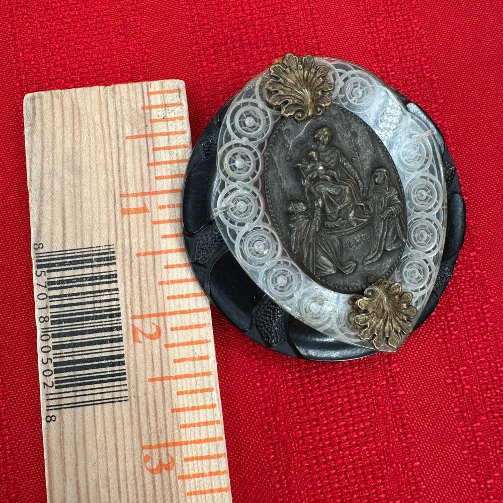 VTG 2 Handmade Religious Brooch/Necklace Ave‎ Maria Madonna Child Cross Filigree